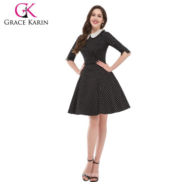 Grace Karin medio manga muñeca Collar Polka Dots corto Retro Vintage 1950 vestidos CL006088-1